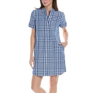 THEORY Mayvine Dillon Plaid Linen-blend Shirtdress In Blue Size 00 NEW NWOT
